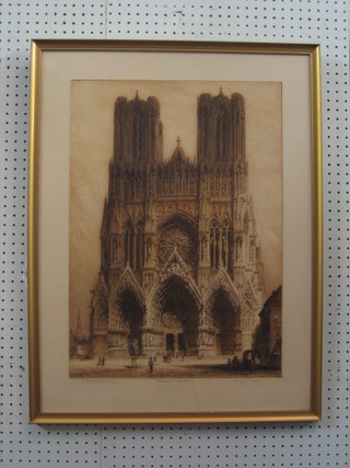 Henry C  Brewer, artists proof etching "Rheims Cathedral" 23" x 16"