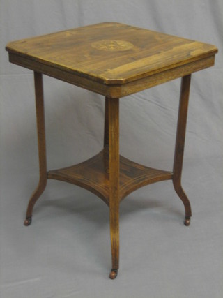 A Victorian square inlaid rosewood 2 tier occasional table 20"