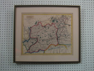 A 19th Century coloured "Fox Hunting Map of Sussex" by C & J Walker, crease to centre 13" x 15 1/2"