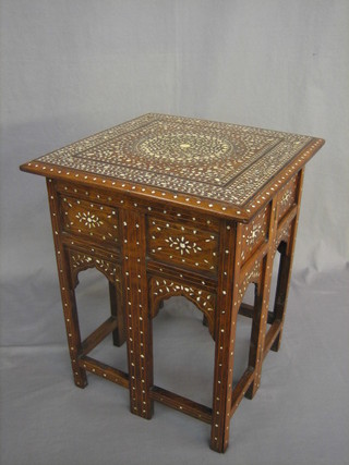 A Moorish square inlaid hardwood occasional table 16"