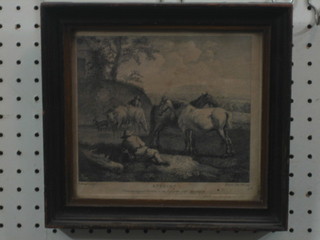 An 18th Century  monochrome print "Evening" 6" x 7"