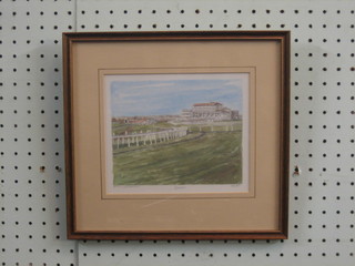 A limited edition coloured print "Epsom Race Course" 6" x 7"