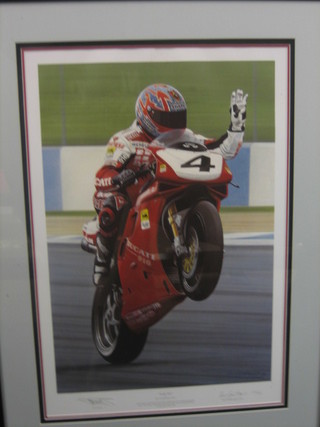 Ray Goldsbrough, limited edition coloured print 532/850, "Ruby Red" signed by Ray Goldsbrough and Carl Fogarty 26" x 16"