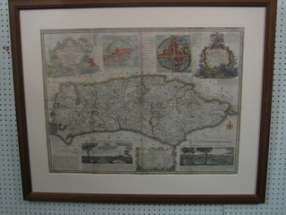A Robert Sayers coloured map of The County of Sussex 19" x 27" some creases to the centre
