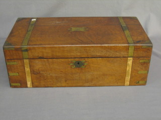 A Victorian mahogany writing slope with brass banding and hinged lid 20"
