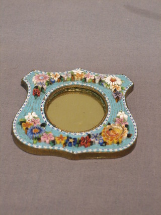 An oval photograph frame contained in a shield shaped micro mosaic frame 3"