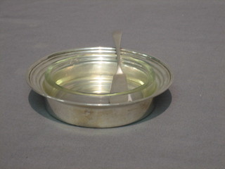 A circular plain silver butter dish with glass liner, Birmingham 1920 and 1921 4 1/2"