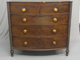 A William IV mahogany chest of 2 short and 3 long drawers with column decoration to the side 44"