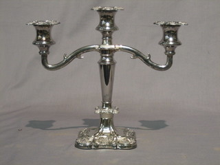 A silver plated 3 light candelabrum