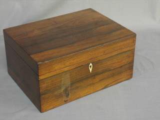 A 19th Century rosewood trinket box with ivory escutcheon and hinged lid, 12"