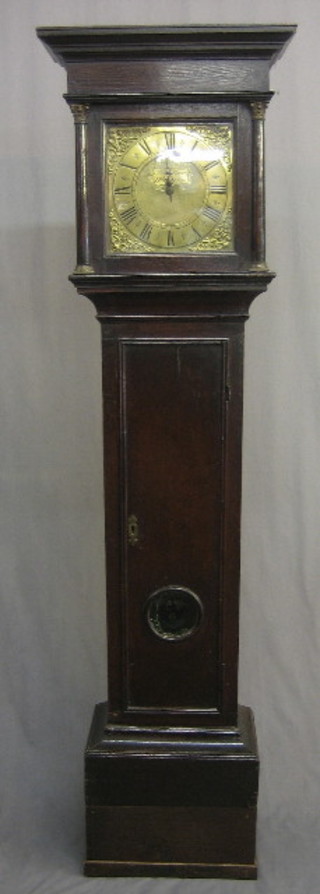 An 18th Century striking single handed 30 hour  longcase clock with bird cage movement, the 10" square dial marked Inkpen Horsham and contained in an oak case, the door with bullion panel, 72"
