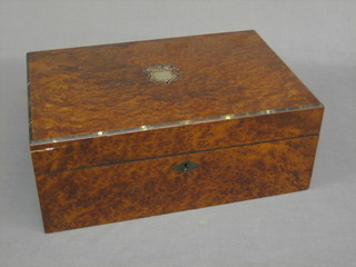 A Victorian figured walnut writing slope with hinged lid 16"