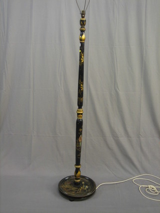 A 1930's lacquered chinoiserie style standard lamp