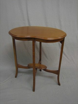 An Edwardian inlaid mahogany kidney shaped occasional table 26"