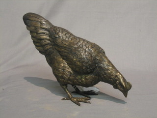 A modern bronze figure of a standing chicken 14"