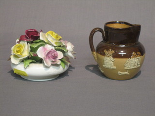 A Doulton Lambeth Harvestware jug 3" and a circular Doulton posy vase