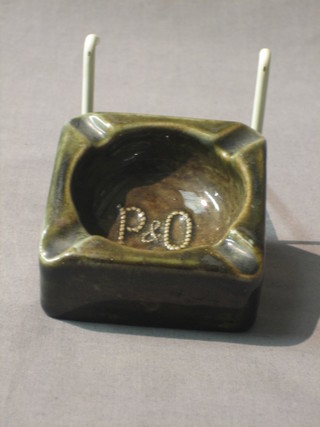 A square Doulton green glazed ashtray made for P & O Shipping Lines 3" (slight chip to base)