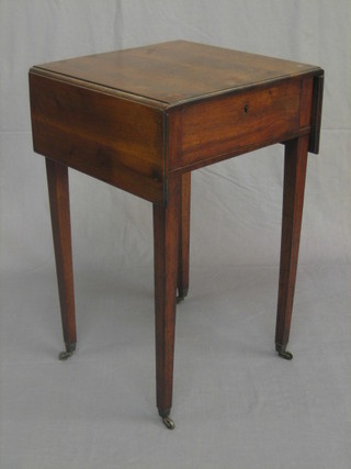 A 19th Century mahogany drop flap occasional table fitted a frieze drawer and raised on square tapering supports 17"