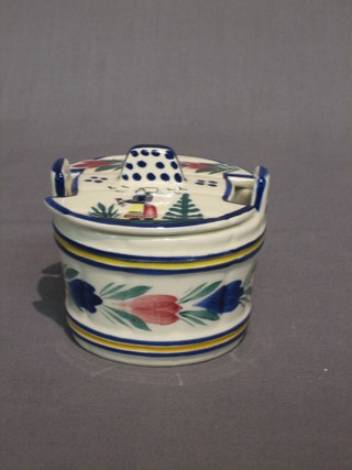 A Quimper twin handled pail shaped butter dish, base marked Quimper HB F298 4"