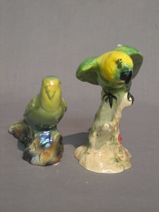 A Beswick figure of a green Parrot 6 1/2" (chip to end of tail) together with a KSP figure of a budgerigar 3"