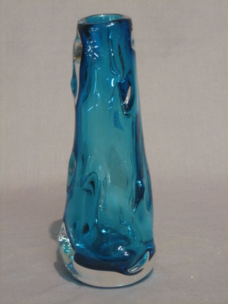 A "Whitefriars" blue club shaped vase 10"