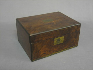 A Victorian walnut writing slope with brass banding and hinged lid 12"