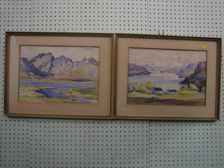 P Mead, pair of watercolours "Mountain Scenes with River" 9" x 12 1/2"