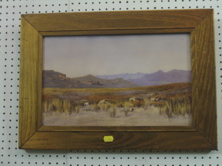 G M Goodell, watercolour "Out Back with Scrub and Mountains" 8 1/2" x 15"