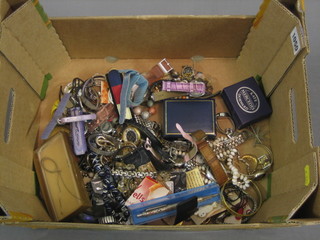 A collection of various costume jewellery and a set of fish knives and forks 
