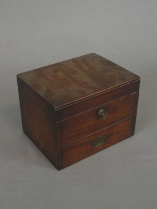 A 19th Century mahogany trinket box with hinged lid, the base fitted a drawer 8"
