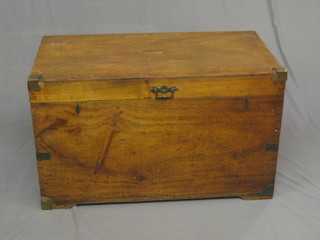 A 19th Century camphor wood trunk with hinged lid, brass banded and with brass drop handles 38"