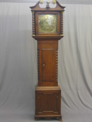 A 17th/18th Century 30 hour striking longcase clock, the square brass dial with gilt metal spandrels and calendar aperture, by William Frinburne? of Alstone contained in a later oak case 81"