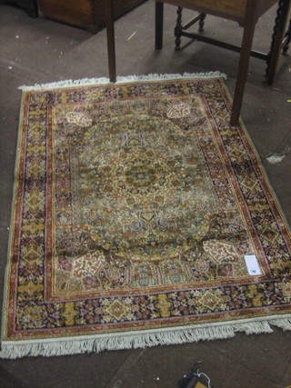 A contemporary green ground and floral pattern Belgian cotton rug 68" x 48"