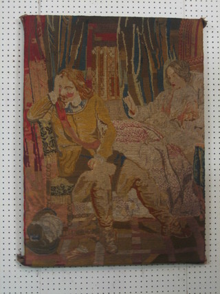 A Victorian Berlin wool work panel depicting an Interior Scene with male and female figures 34" x 25" 