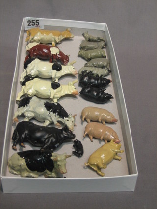 A Britain's model of a bull, 6 cows, 8 pigs and 5 sheep