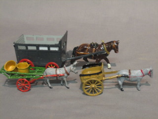 A Britain's high sided farm cart, a Governess cart and 1 other