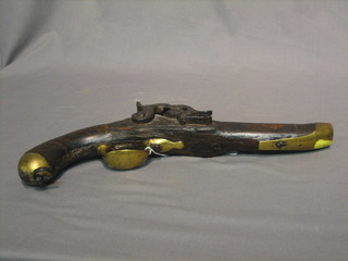 A flint lock pistol with 8" circular barrel (heavily corroded)