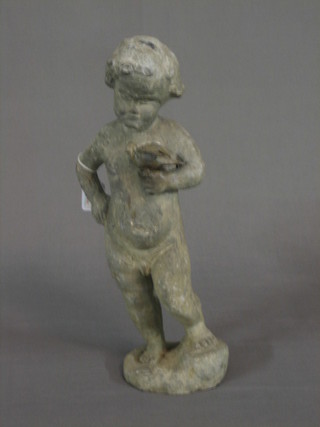 A lead figure of a standing cherub 16"