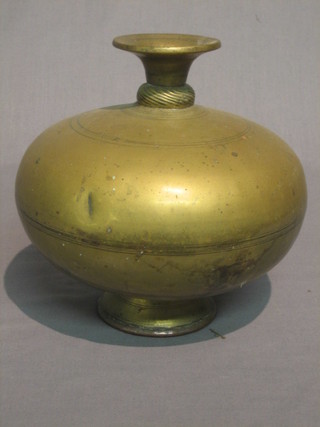 An Oriental bronze vase of tubular form 6"