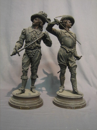 A pair of 19th Century spelter figures of standing Cavaliers 19"