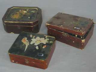 An Oriental Eastern lacquered box with hinged 7" together with 2 other boxes