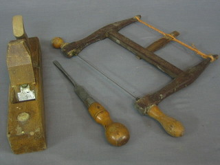 3 wooden Jack planes, 3 mortice gauges and other tools