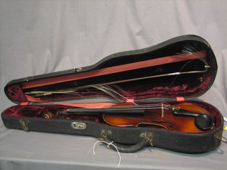 An American Guldam violin with 2 piece 14" back, cased