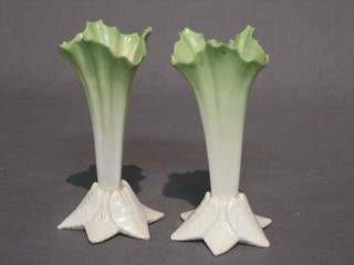 A pair of Worcester Royal Chinaworks green glazed vases in the form of petals 5"