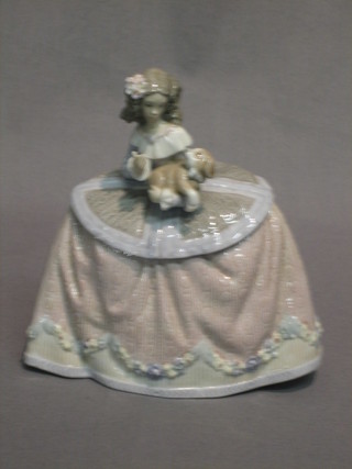 A Lladro figure of a standing lady with dog 6"