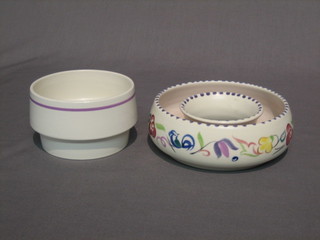 A circular Poole Pottery sugar bowl 4" and a do. flower ring 5"
