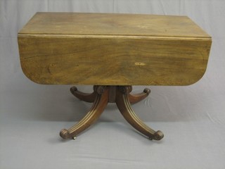 A Georgian mahogany pedestal Pembroke table, fitted a drawer and raised on pillar and tripod base with scrolled feet 43"