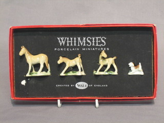 3 Wade figures of horses and a do. dog, boxed