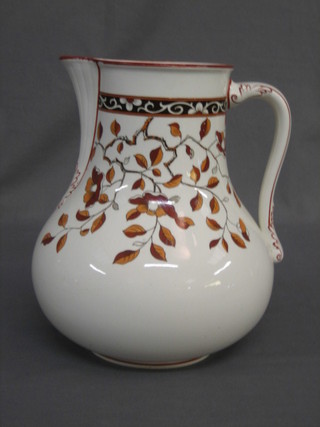 A large 19th Century white glazed Mintons water jug with banded decoration 12" 