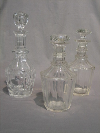 A pair of 19th Century panel cut decanters 10" and 1 other 